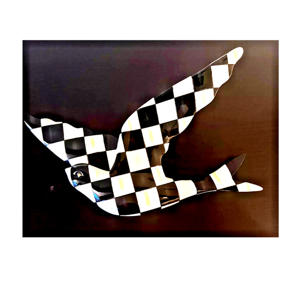 MacKenzie Childs Courtly Check Swallowtail Bird Wall Decor Large 8.5 x 14" - Picture 3 of 5